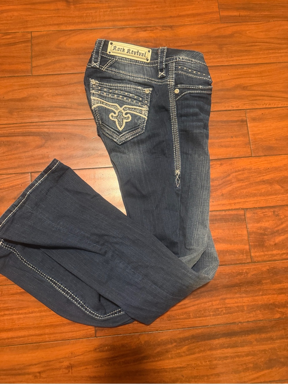 Rock Revival Indigo Boot Cut Jeans with White Contrast Stitching - Picture 12 of 13